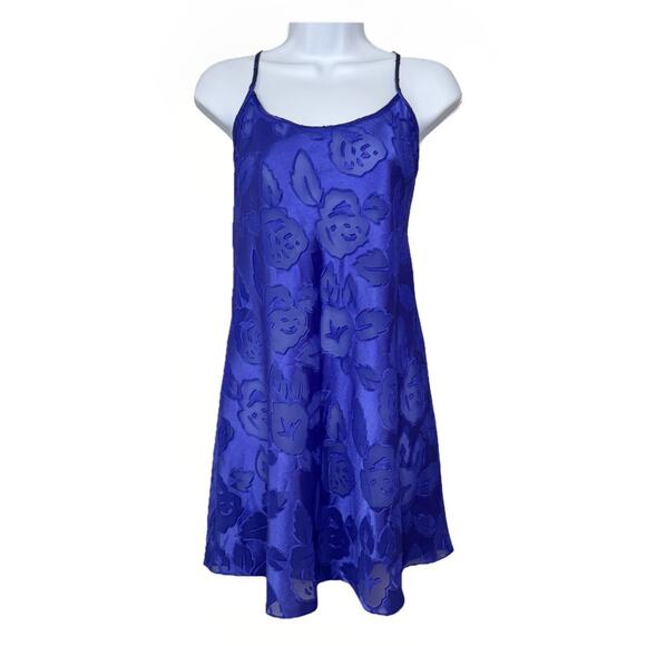Inner Most Tops - VTG Lingerie MED Purple 80s Sheer Babydoll Tank Top Floral Nightgown Coquette